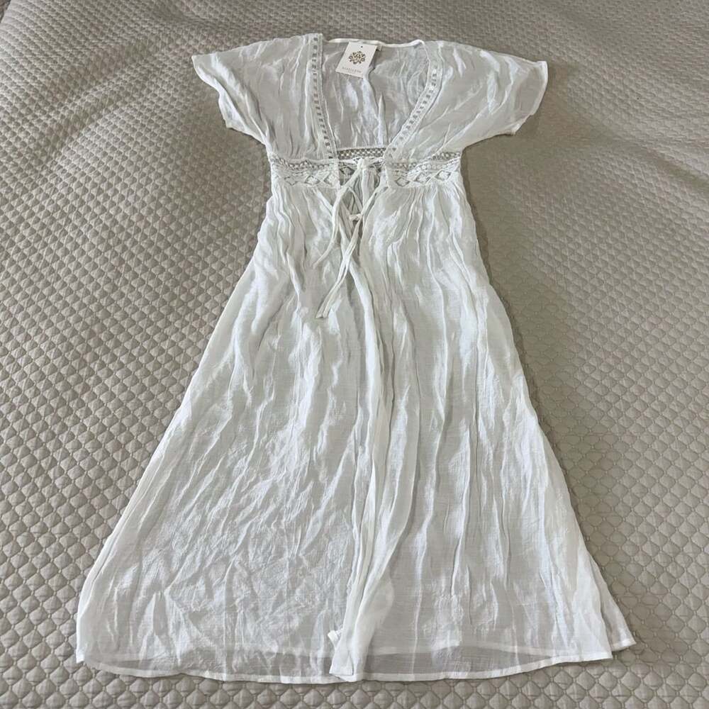 Rebellion White Gauzy Front Tie Beach Cover-Up Dress